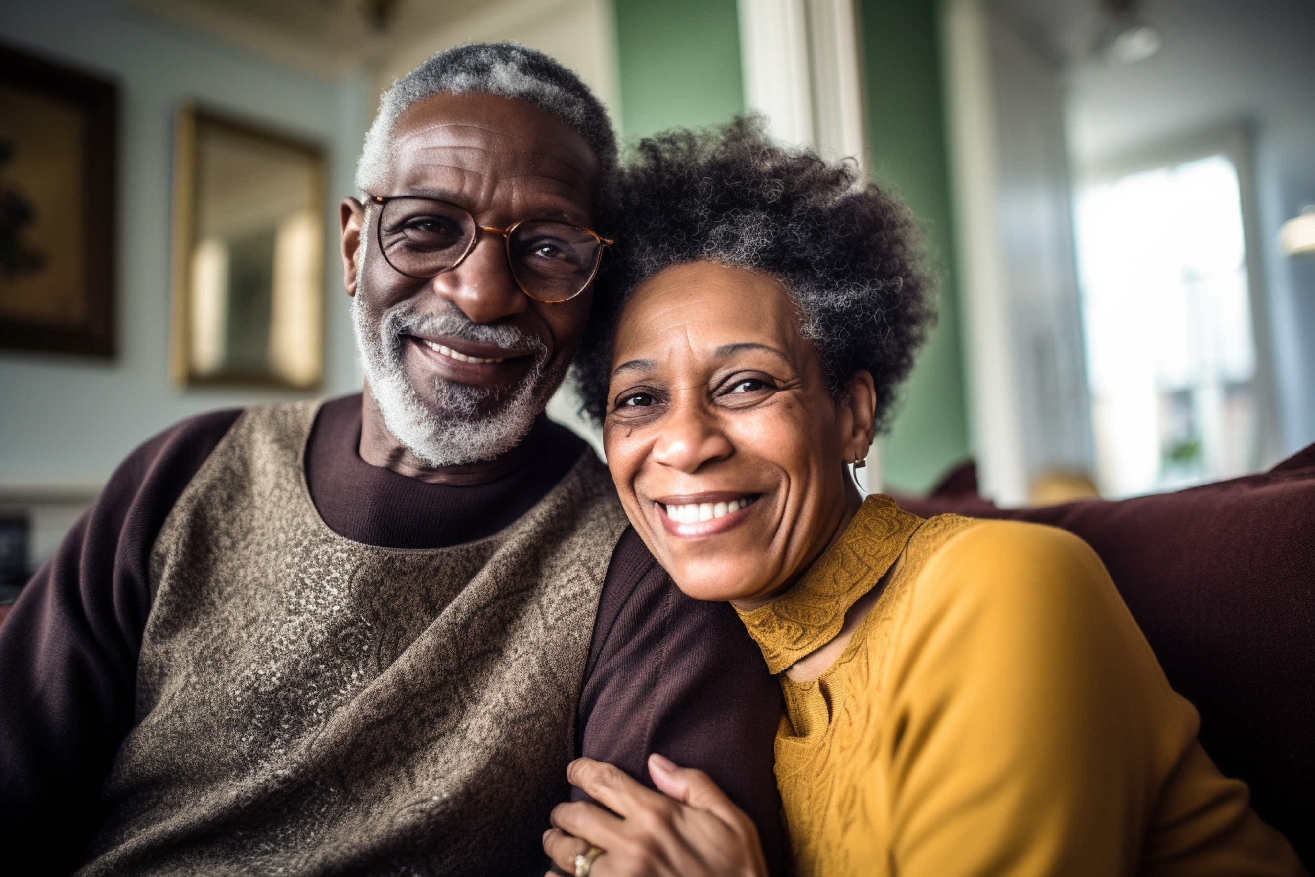 Senior couple at home laughing together — the freedom Liftology installs deliver
